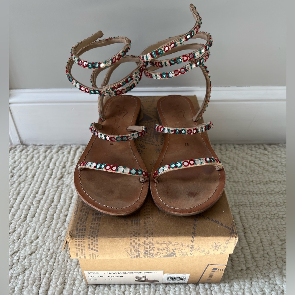 free people leather havana gladiator sandals 7 1/2
